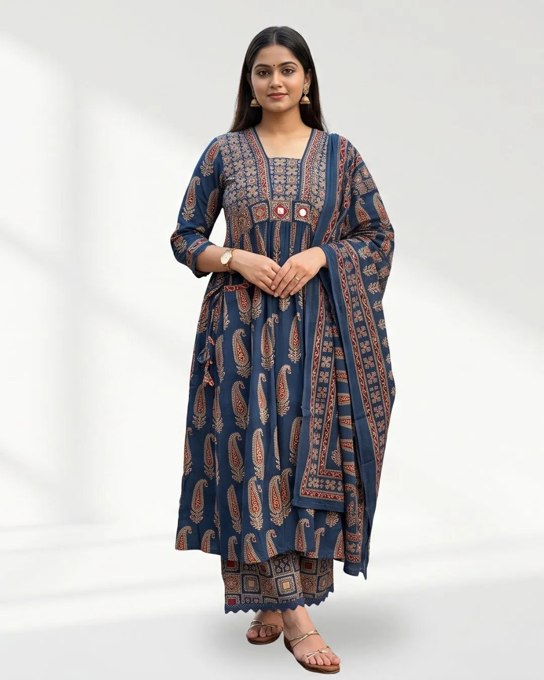 Marron Jaipuri Cotton Salwar Suit Set