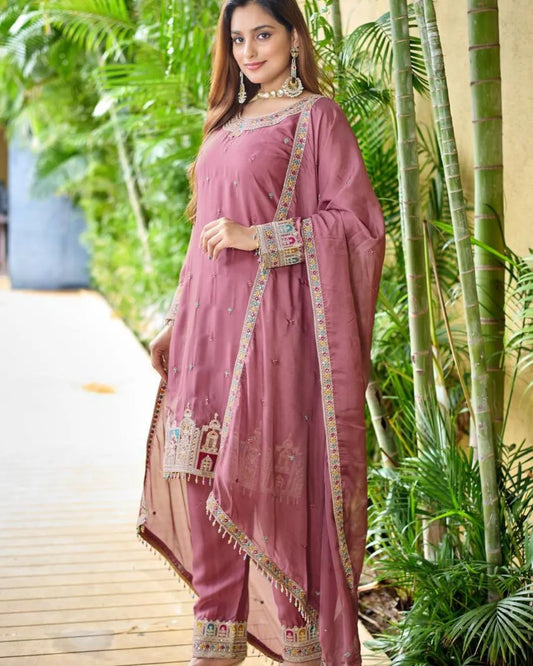 Organza Silk Salwar Suit Set with Dupatta