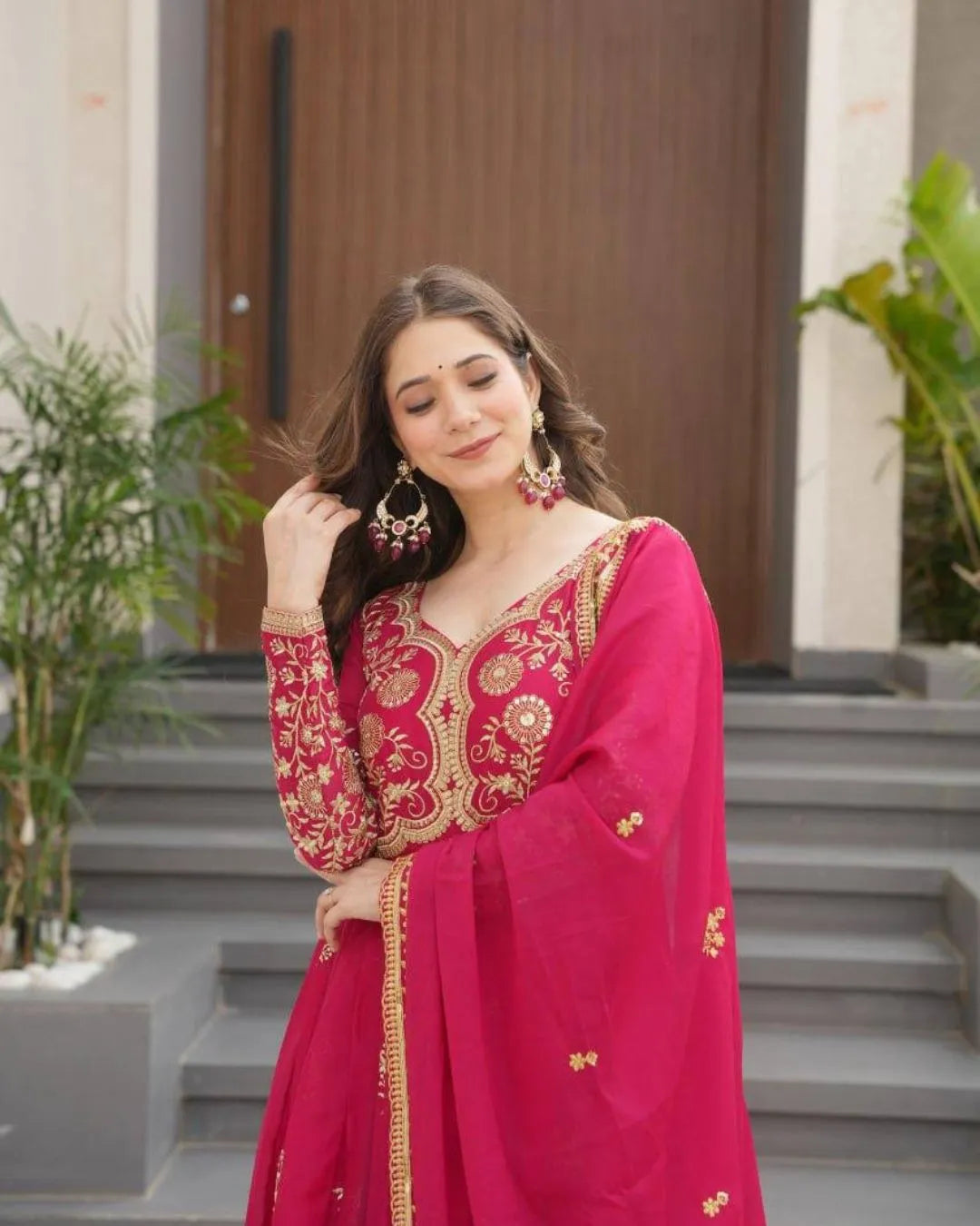 Elegant Magenta Embroidered Anarkali Suit with Dupatta
