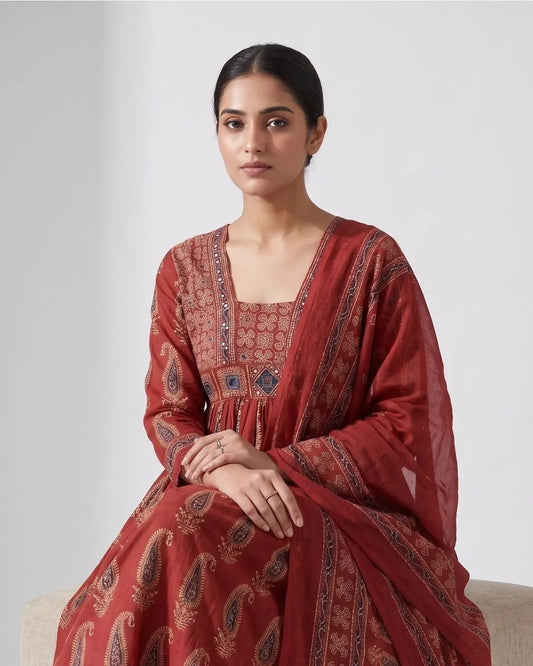 Marron Jaipuri Cotton Salwar Suit Set