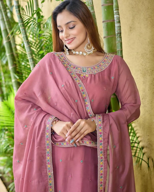 Organza Silk Salwar Suit Set with Dupatta Front Side