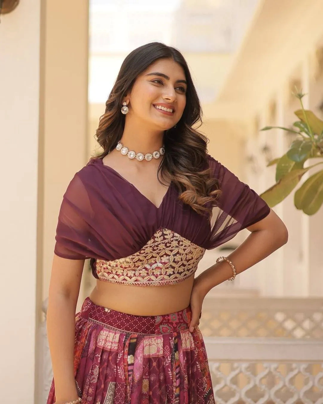 Multicolor Patchwork Printed Lehenga Set with Draped Blouse