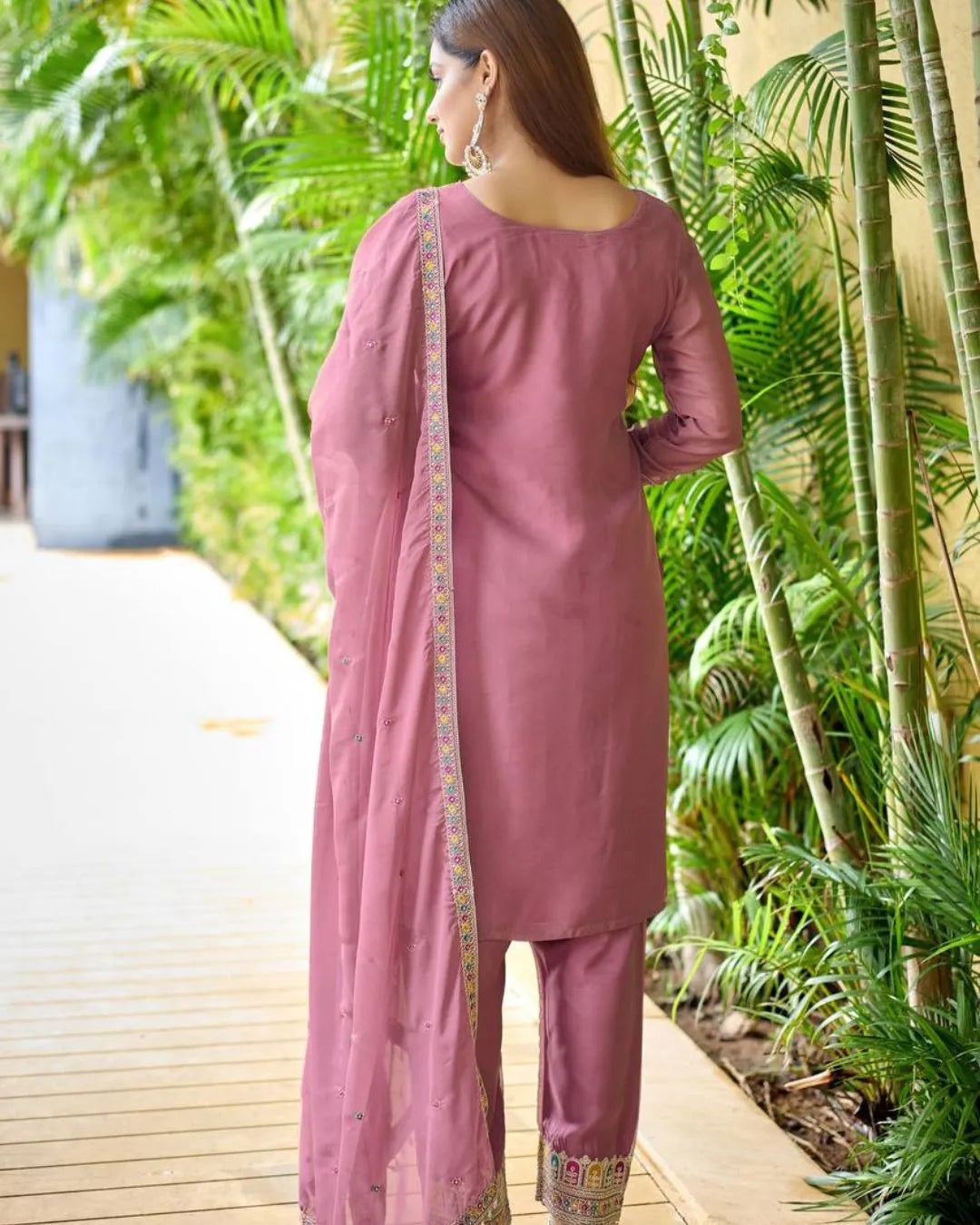 Organza Silk Salwar Suit Set with Dupatta back Side