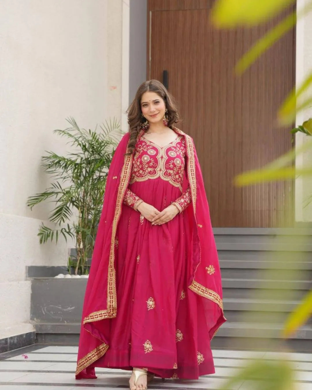 Elegant Magenta Embroidered Anarkali Suit with Dupatta