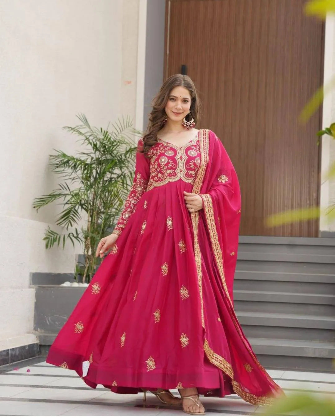 Elegant Magenta Embroidered Anarkali Suit with Dupatta