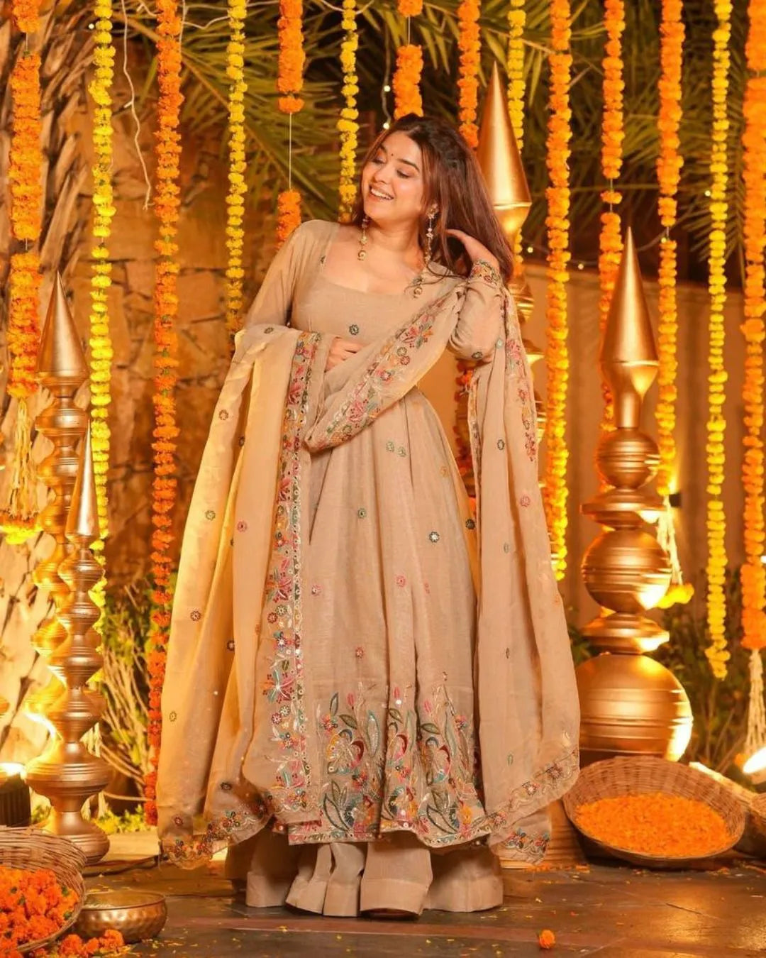 Yellow Anarkali Sharara Set with Soft Dupatta for Haldi & Wedding Functions
