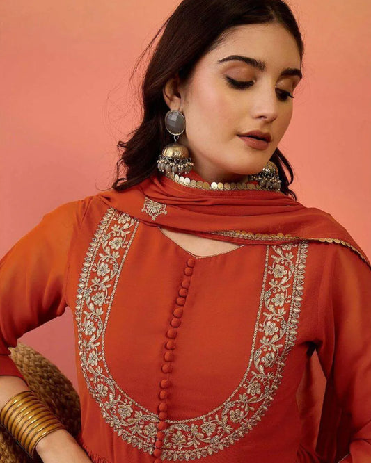Orange Colour Anarkali Suit Set With Dupatta