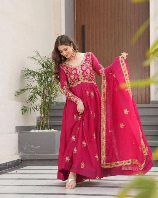 Elegant Magenta Embroidered Anarkali Suit with Dupatta