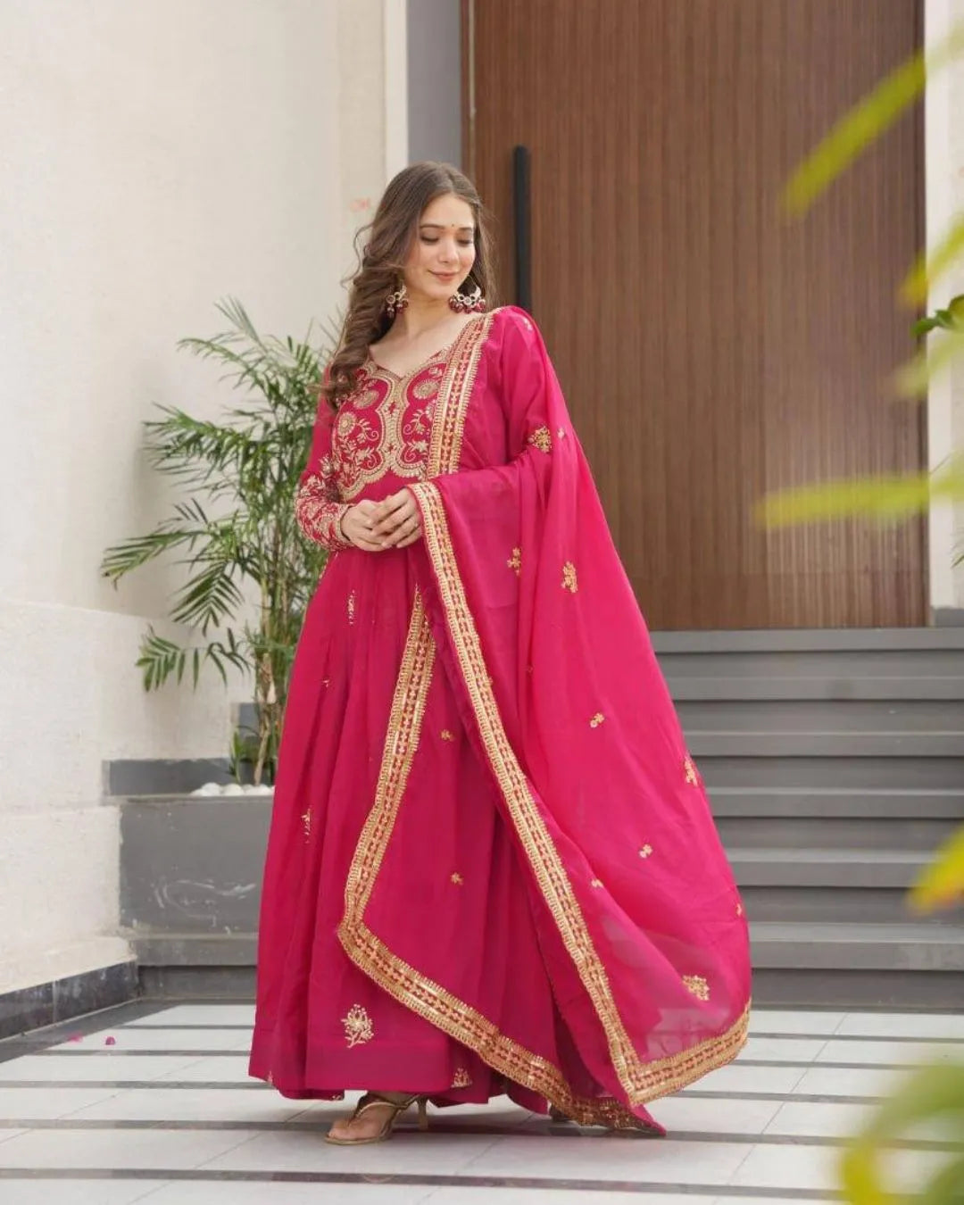 Elegant Magenta Embroidered Anarkali Suit with Dupatta