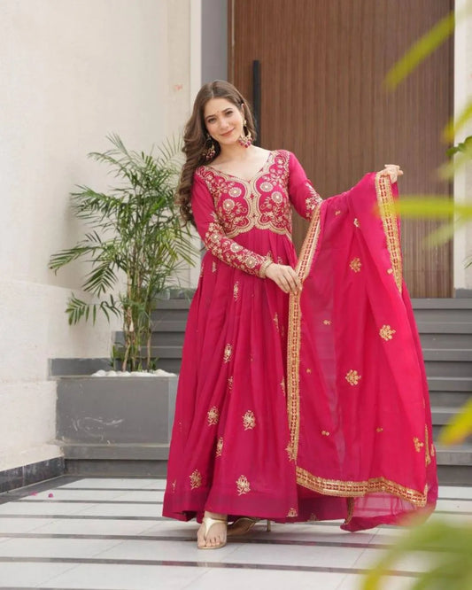 Elegant Magenta Embroidered Anarkali Suit with Dupatta