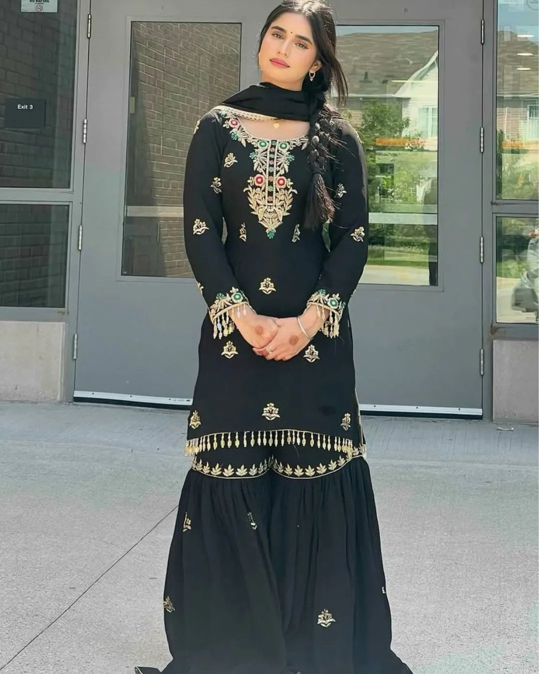 Black Chinon Sharara Suit