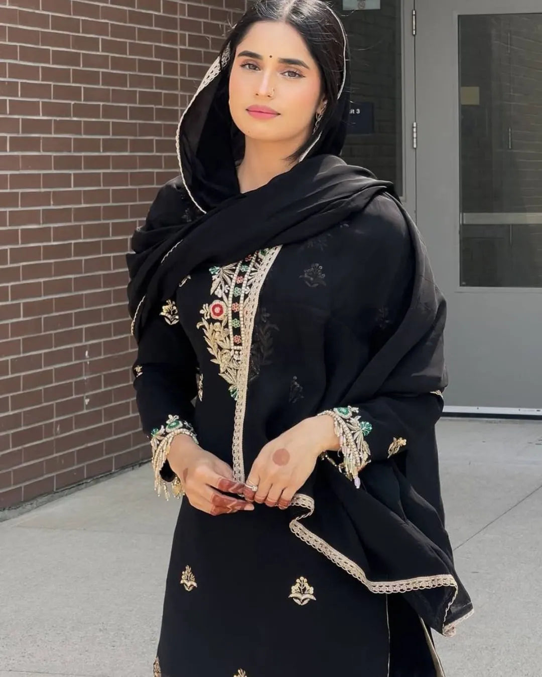 Black Chinon Sharara Suit
