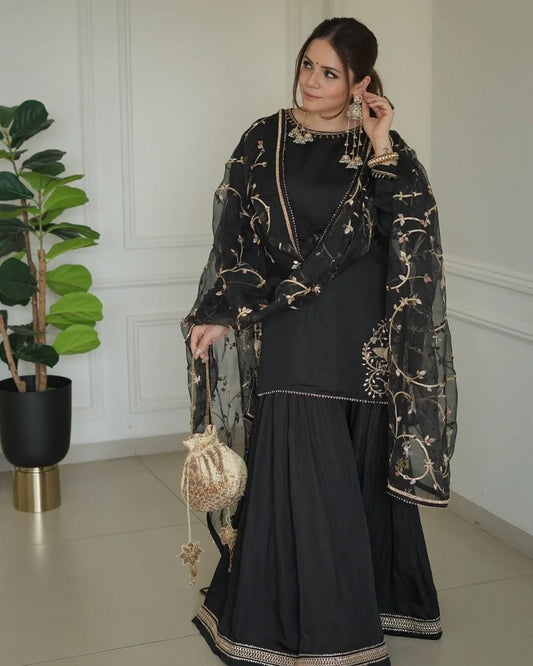 sharara black colour suit set