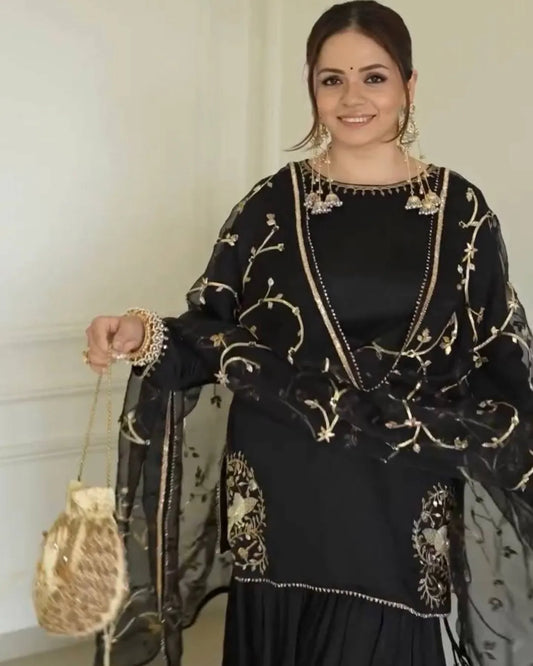 sharara black colour suit Front Look