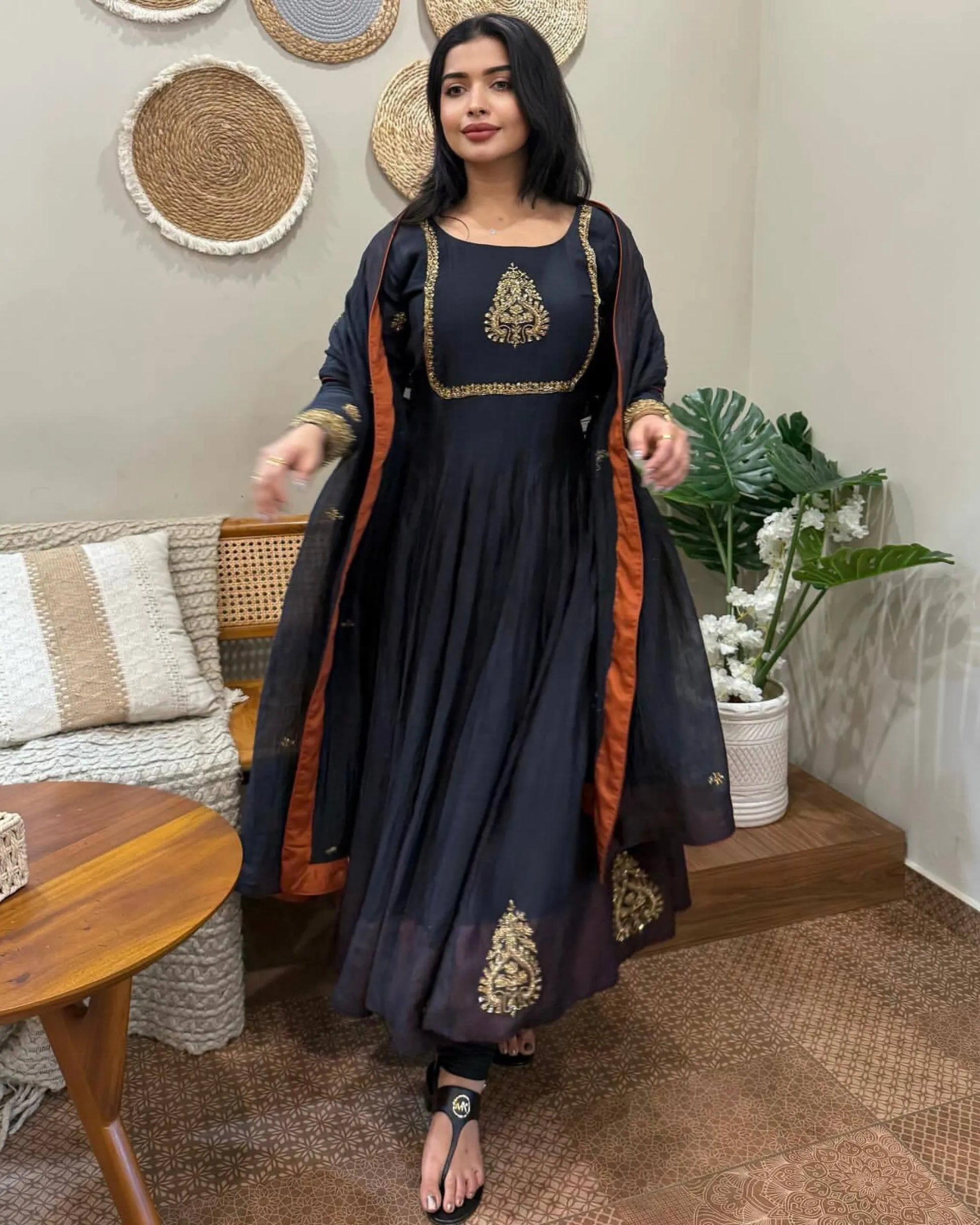 black georgette anarkali suit set