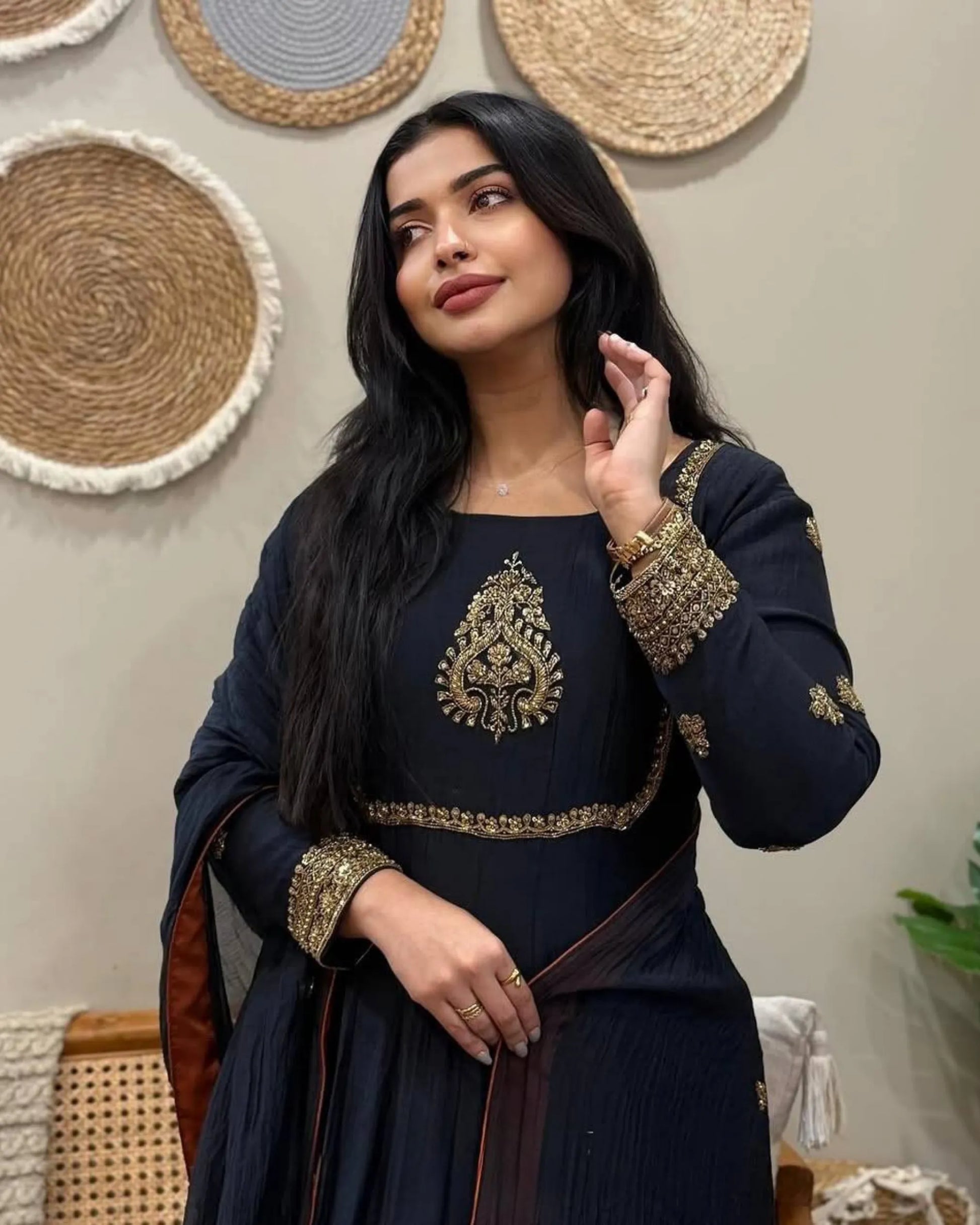 black georgette anarkali suit set