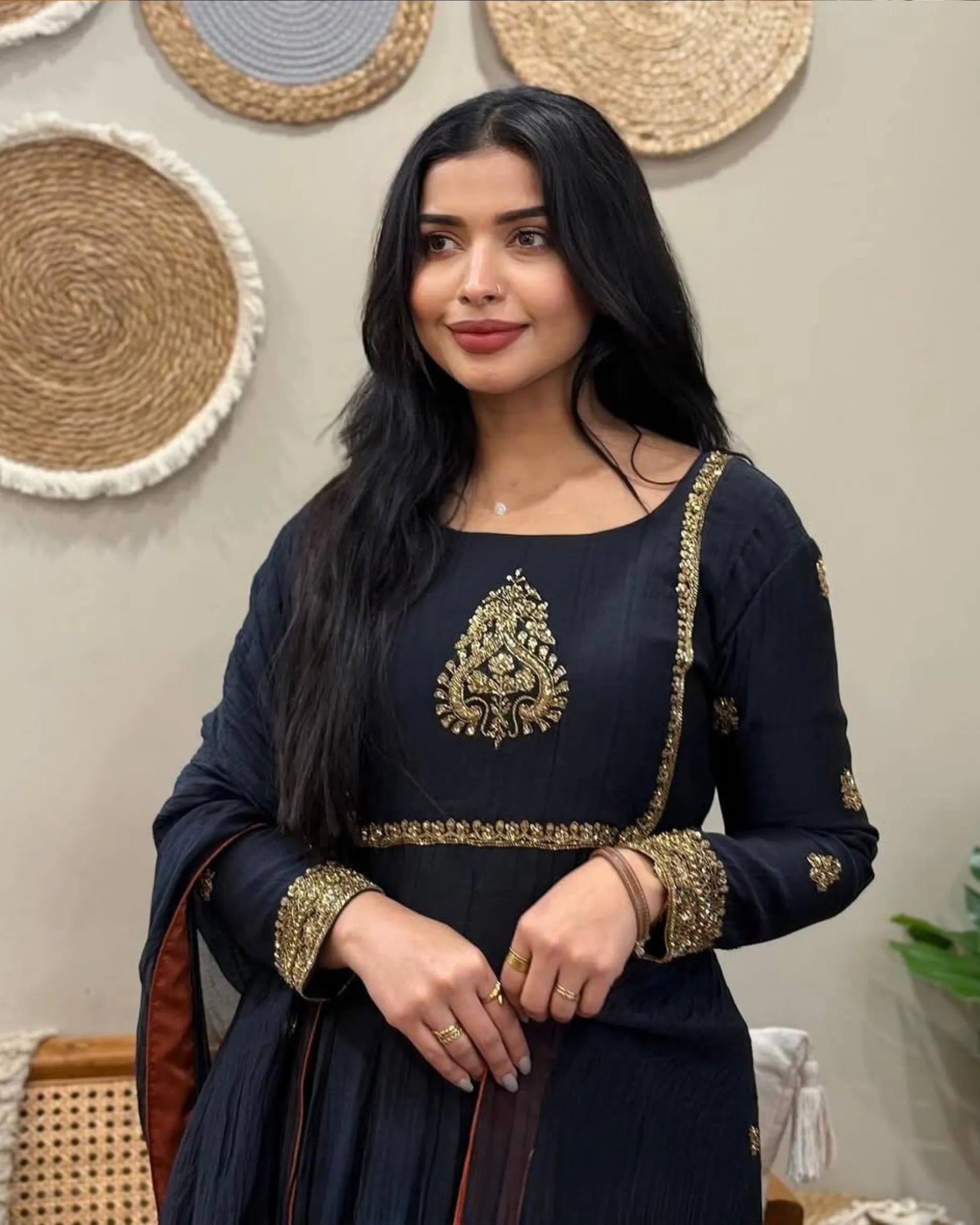 black georgette anarkali suit set