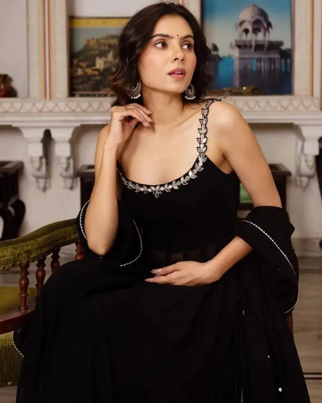 Black Anarkali Suit For Women With Dupatta Front side