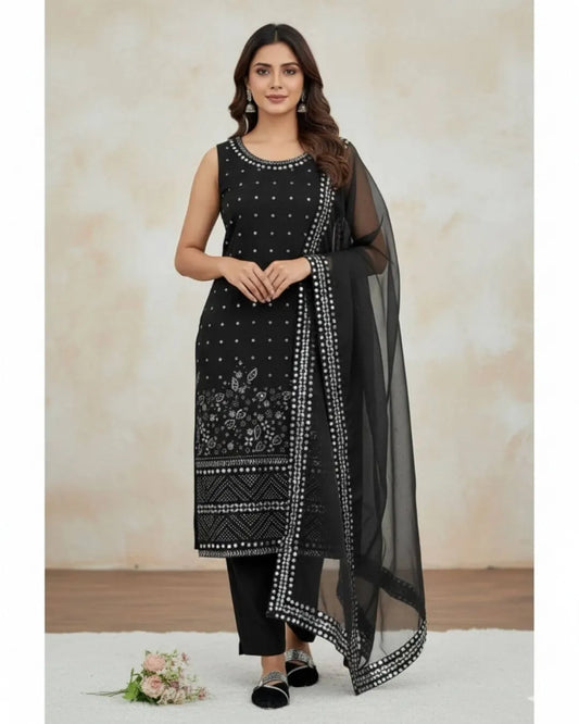 Black Sleeveless Salwar Suit Set With Dupatta