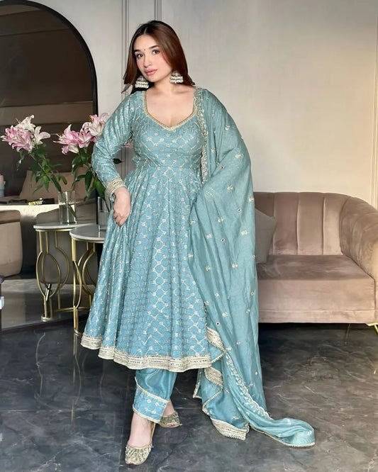 Sky Blue Anarkali Suit With Dupatta