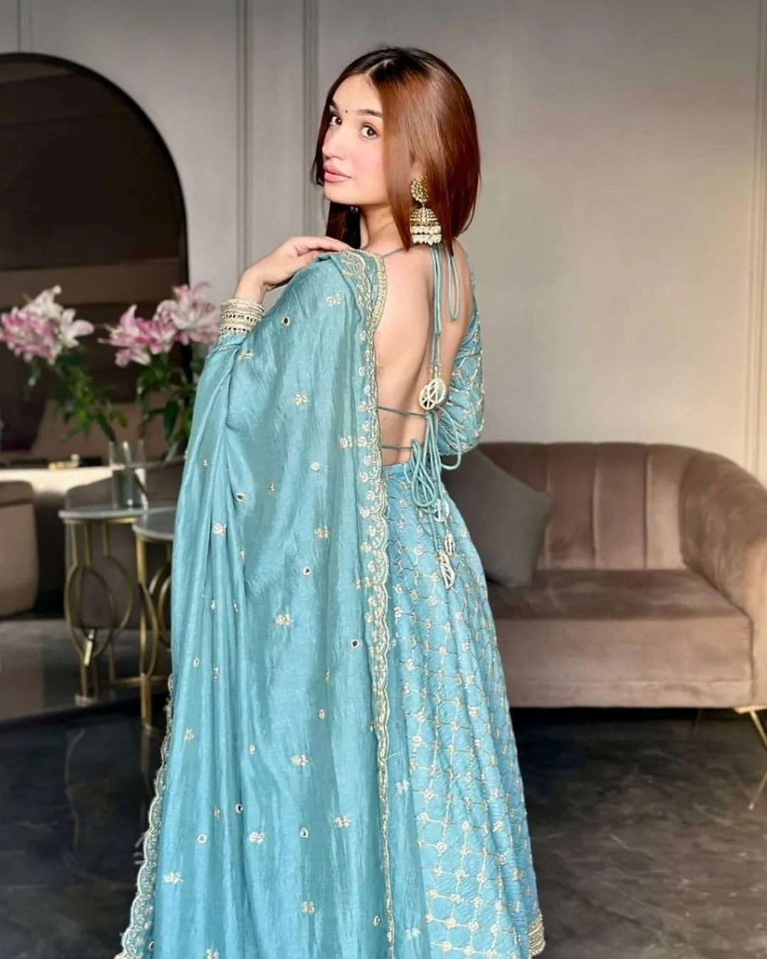 Sky Blue Anarkali Suit With Dupatta