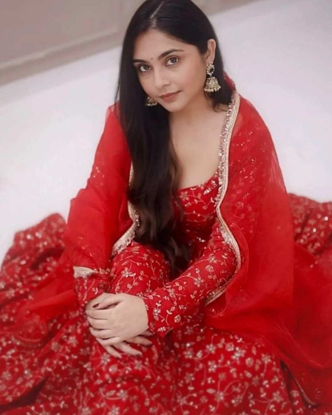 Red Anarkali Gown Party Wear Set