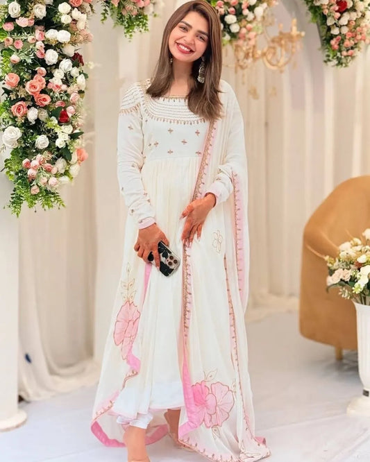 White Party Wear Suit Set With Dupatta