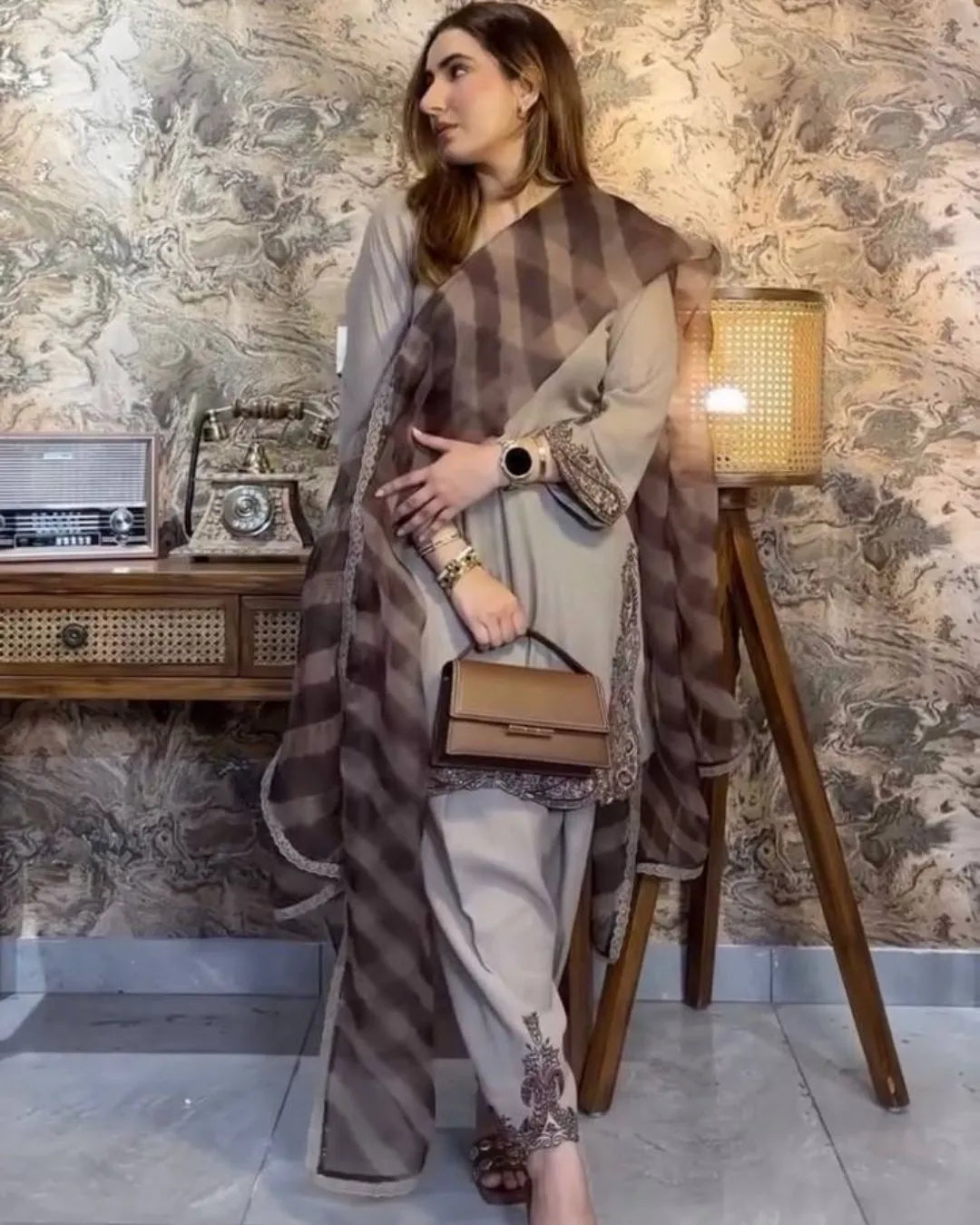 grey georgette suit set with dupatta