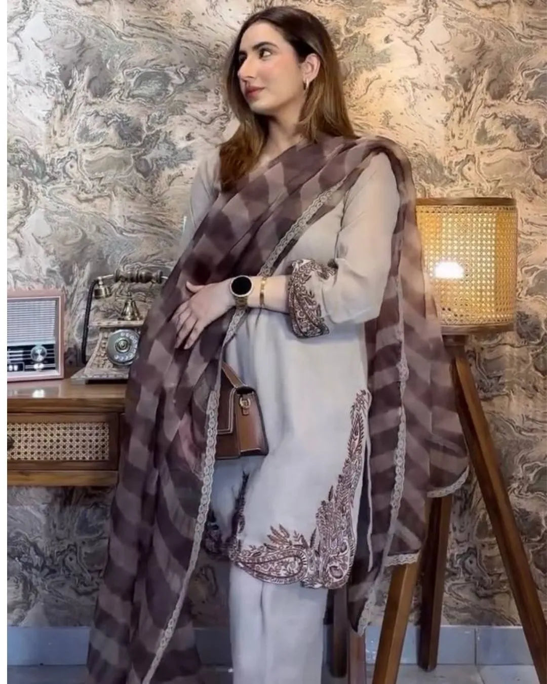 grey georgette suit set with dupatta