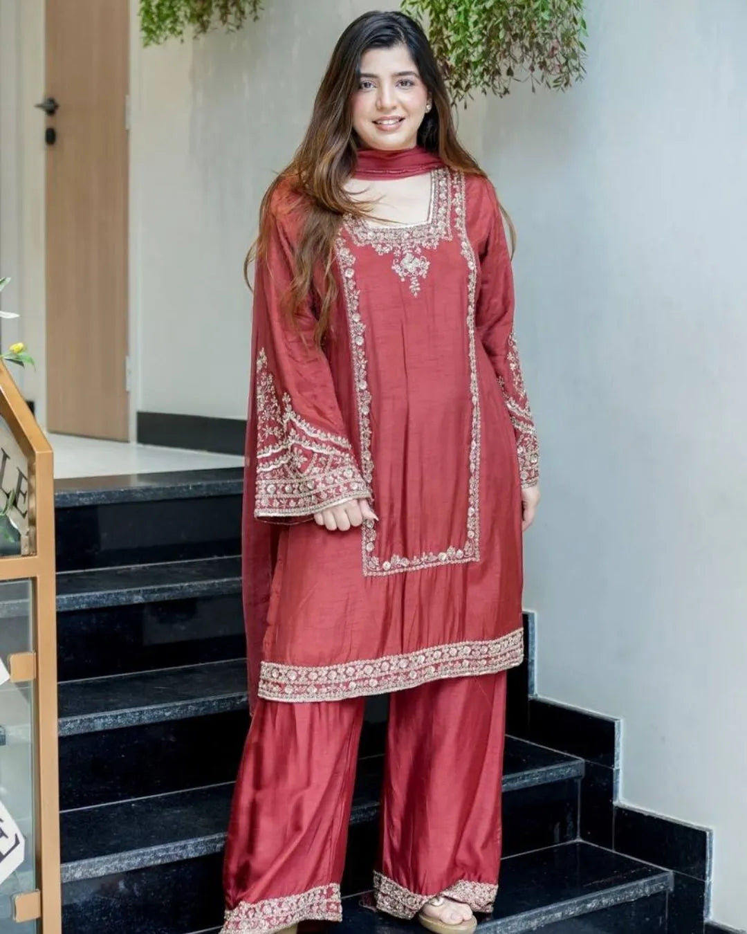 Party Wear Chiffon Salwar Suit Set With Dupatta