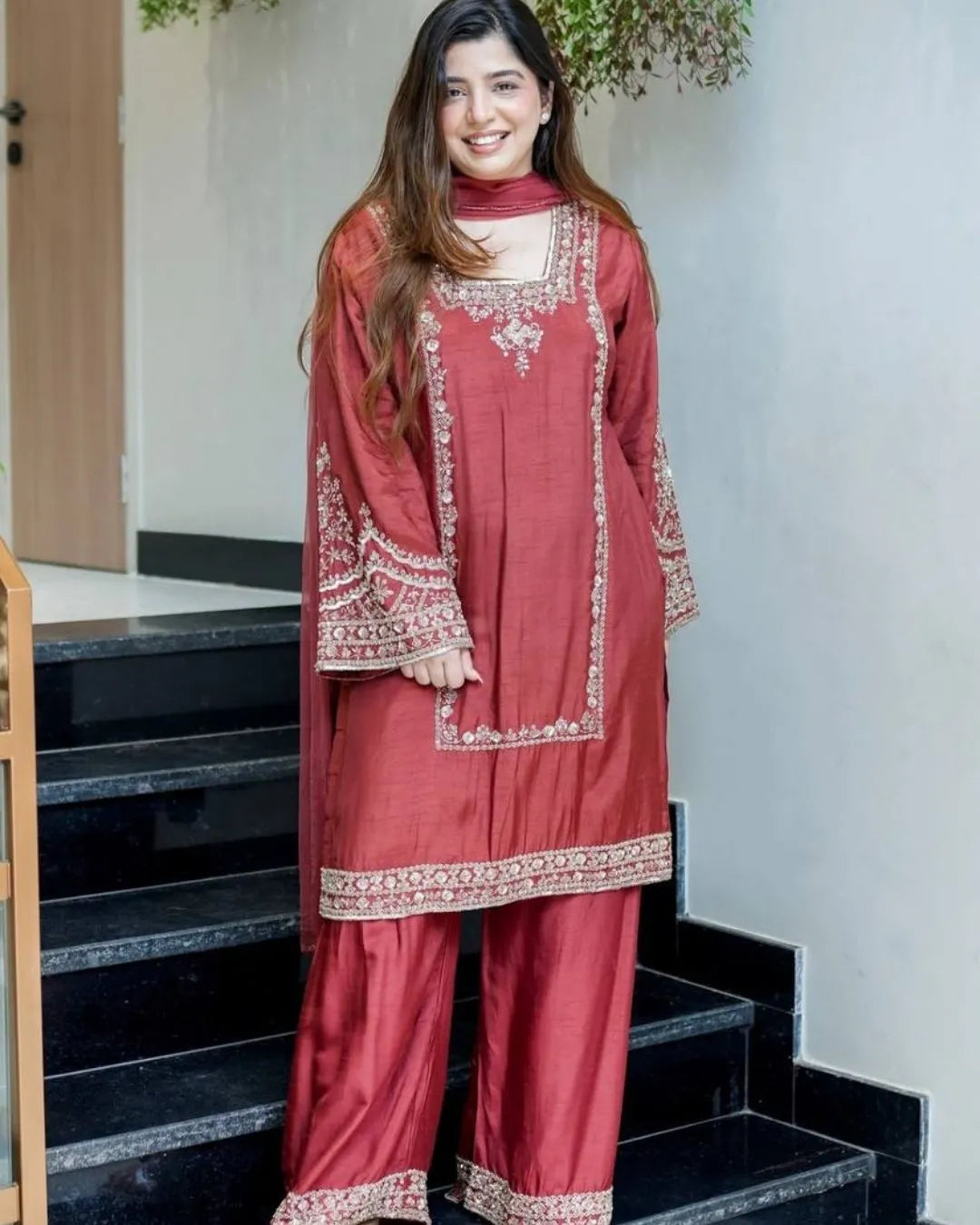 Party Wear Chiffon Salwar Suit Set With Dupatta