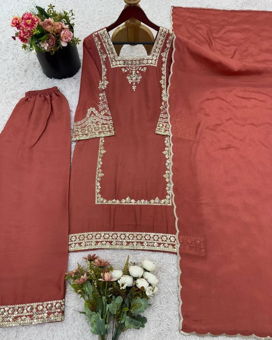Party Wear Chiffon Salwar Suit Set With Dupatta