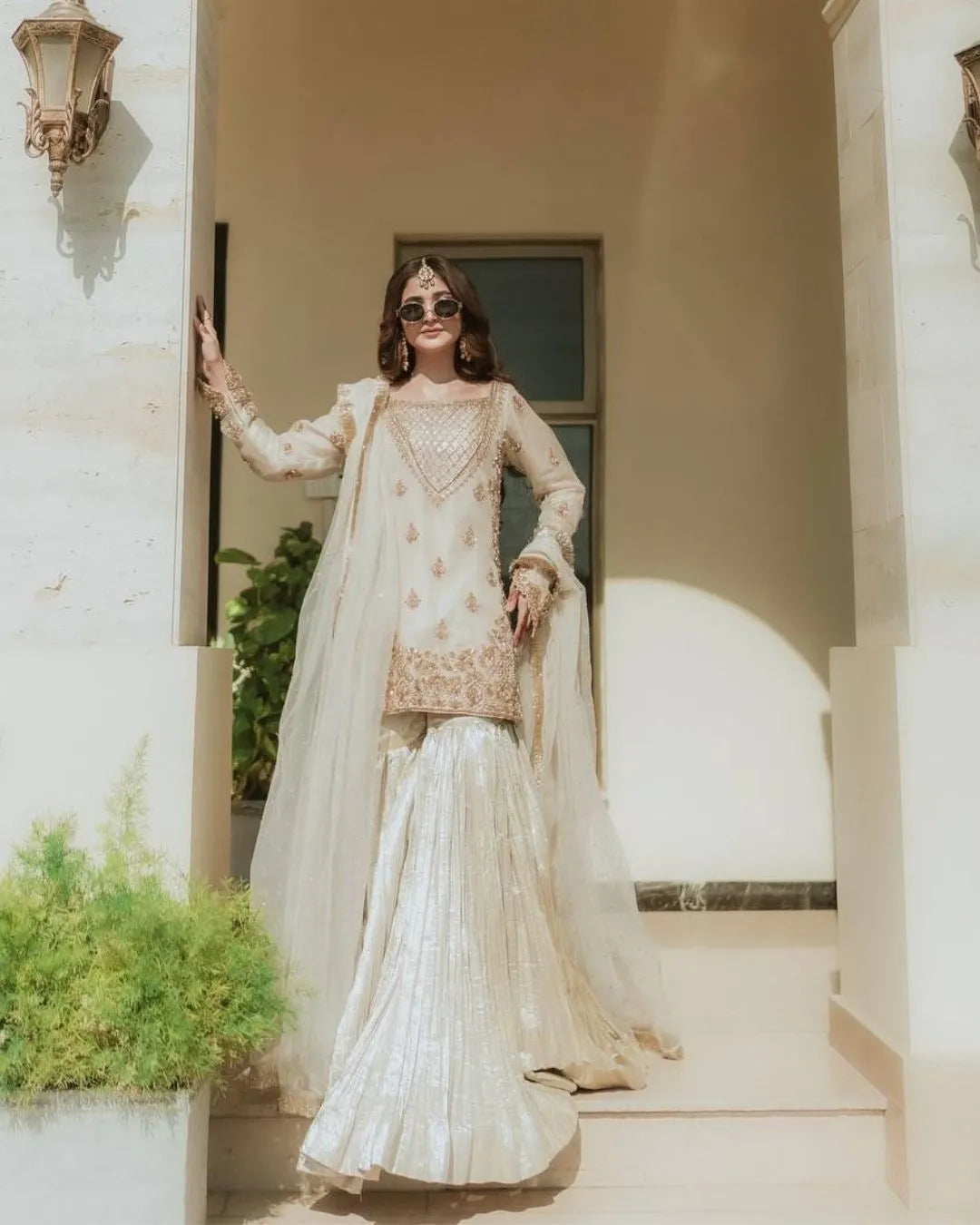 White And Golden Sharara Suit Set