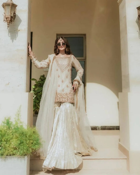 White And Golden Sharara Suit Set