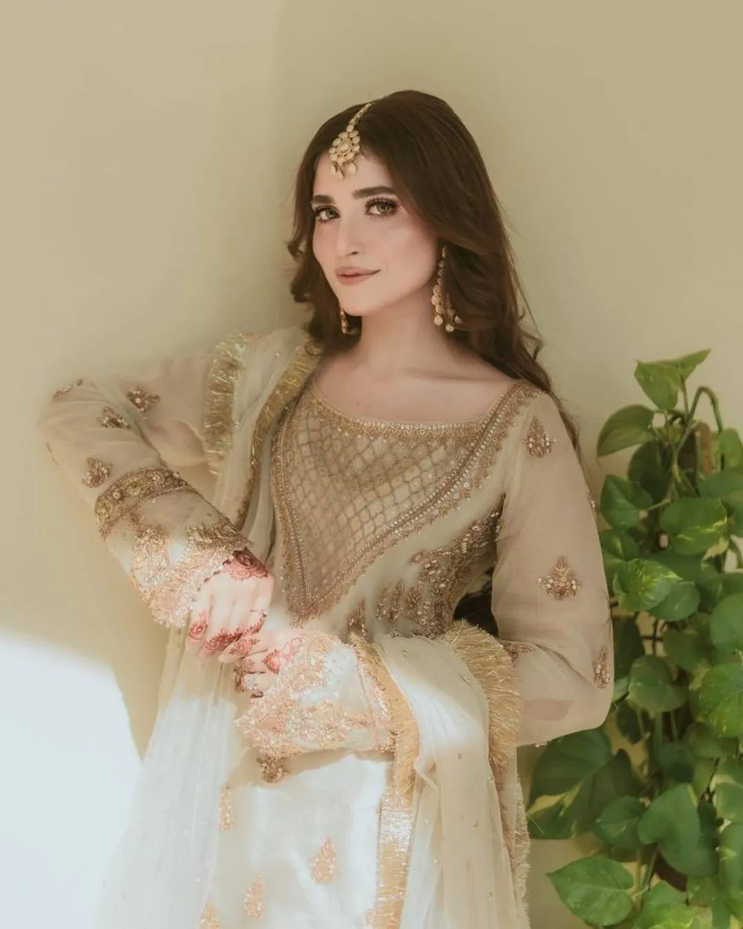 White And Golden Sharara Suit Set Front side
