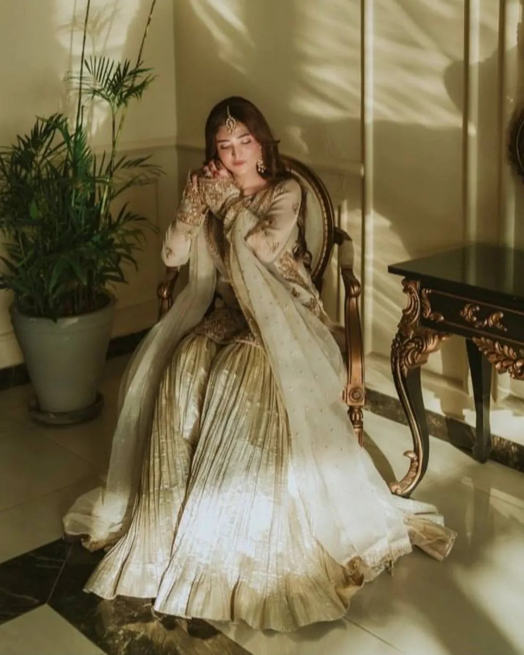 White And Golden Sharara Suit Set