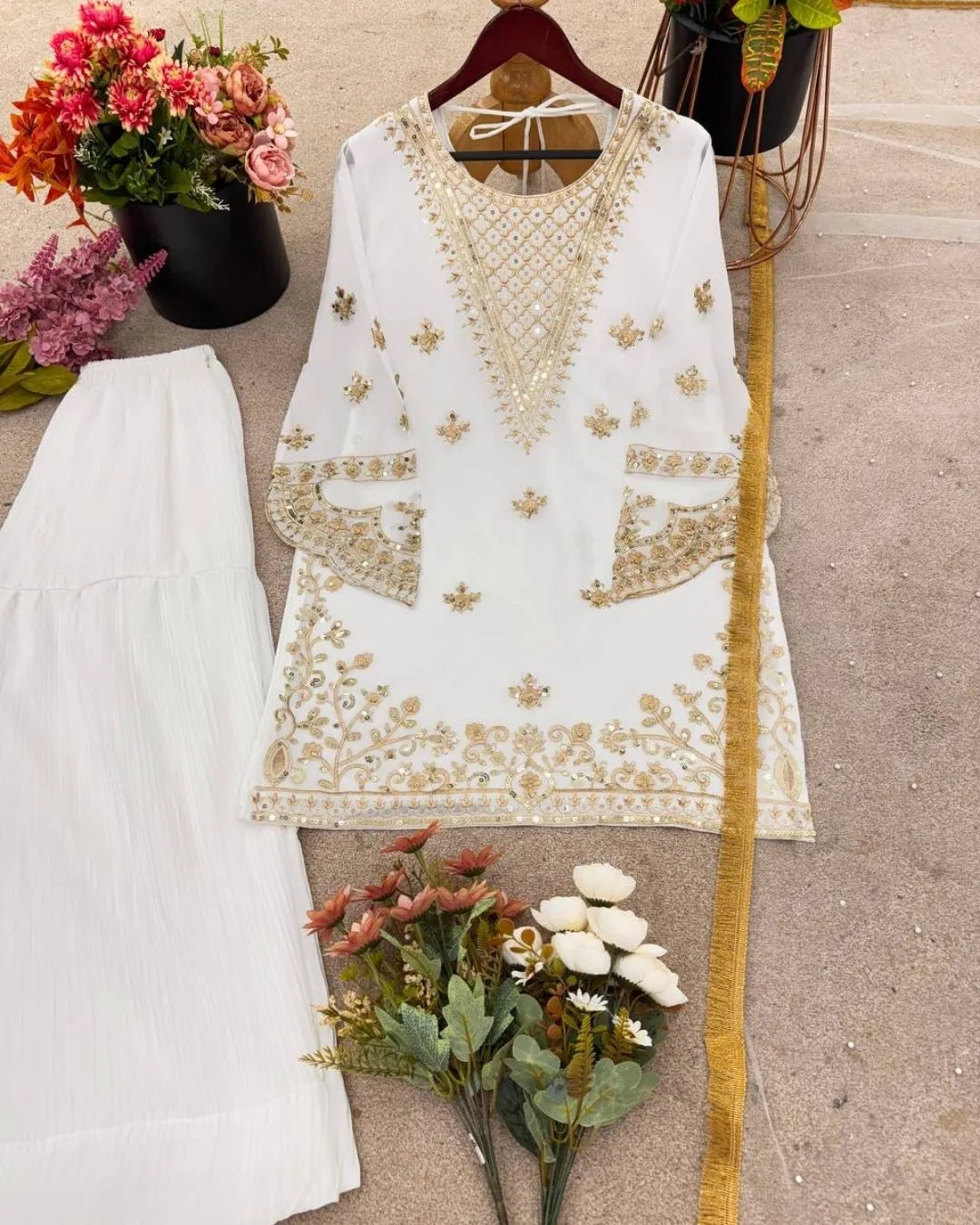 White And Golden Sharara Suit Set