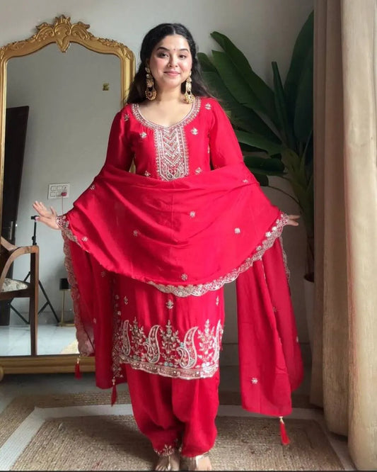 Red Embroidered Salwar Suit Set