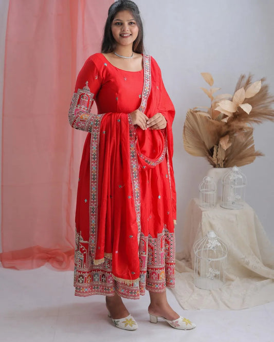 Pure Chinon Silk Anarkali Suit Set with Dupatta