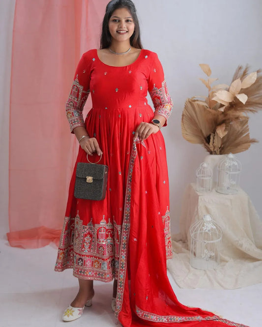 Pure Chinon Silk Anarkali Suit Set with Dupatta