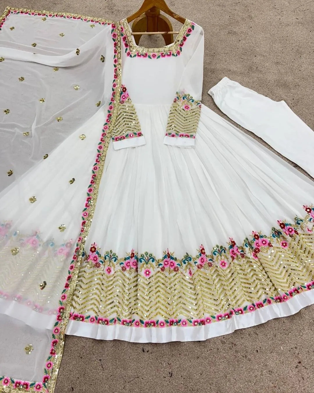 White Georgette Anarkali Suit Set With Dupatta
