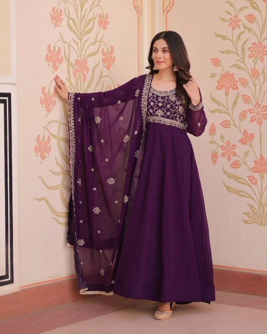 Purple Anarkali Gown With Dupatta Set