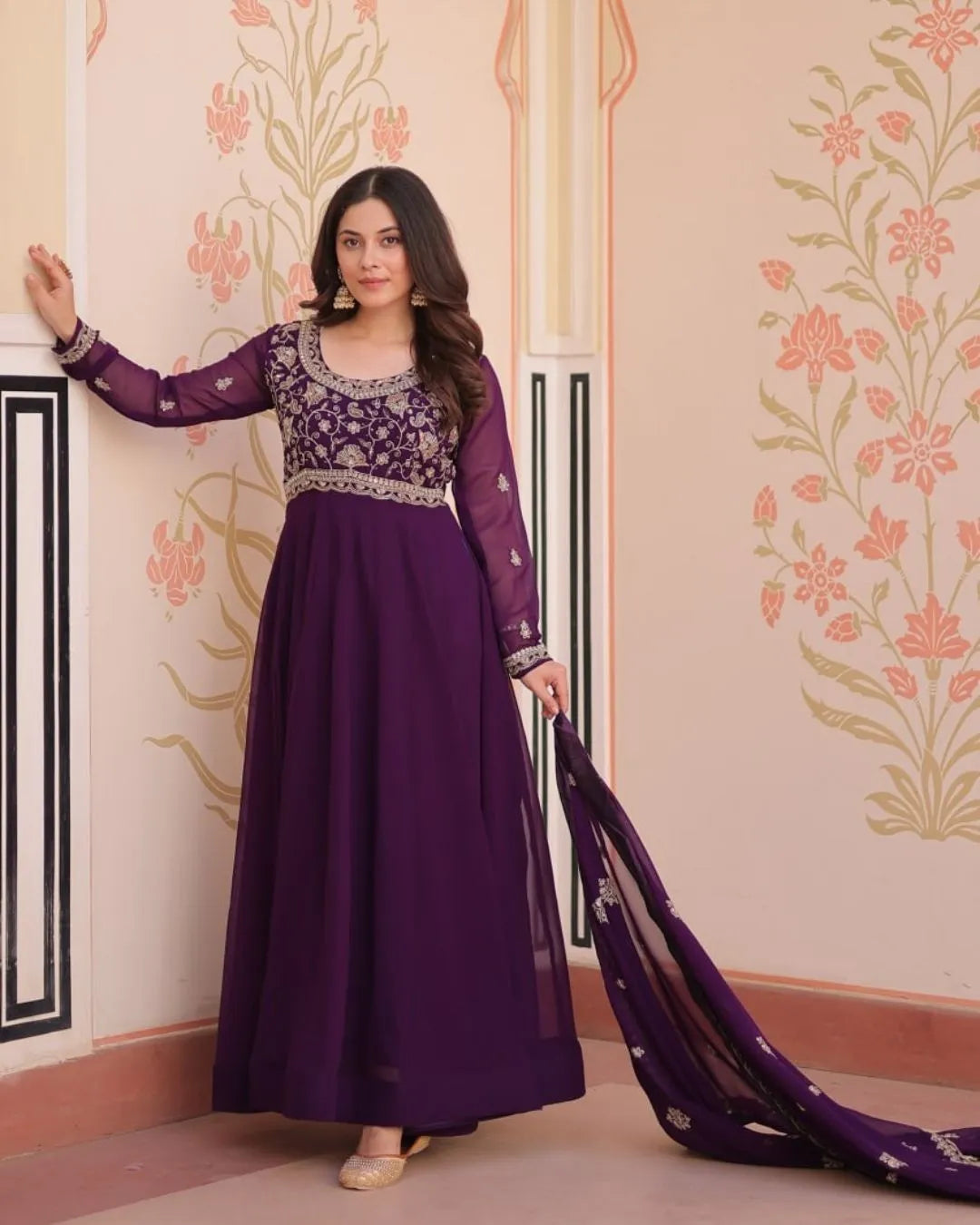 Purple Anarkali Gown With Dupatta Set