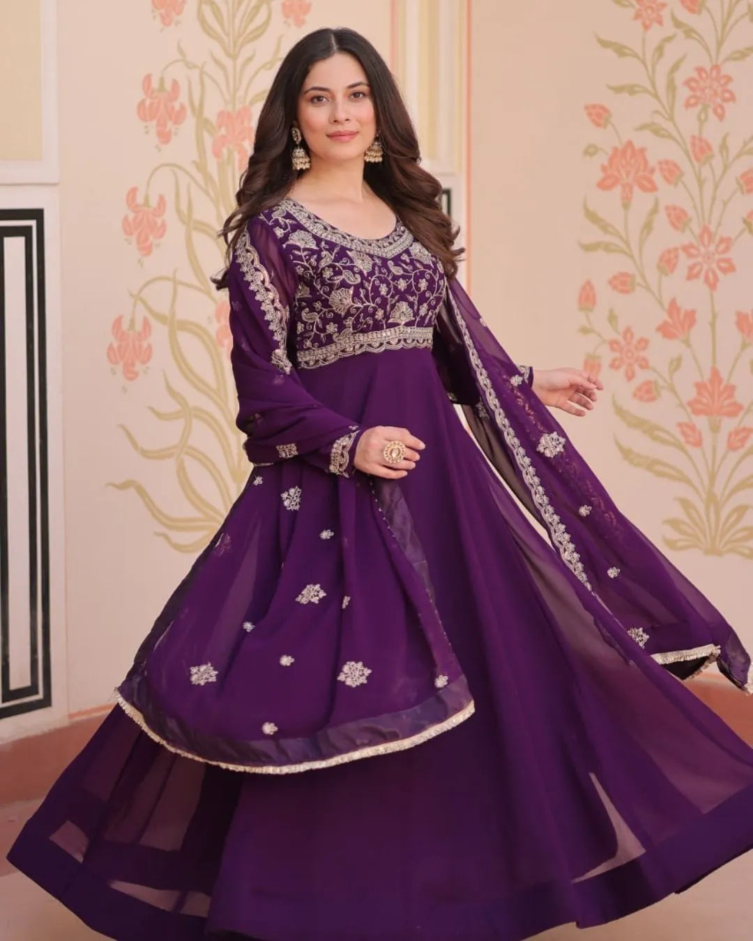 Purple Anarkali Gown With Dupatta Set
