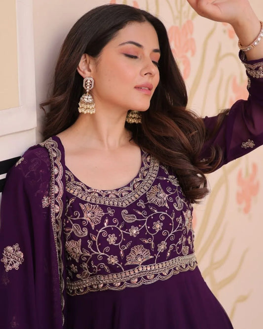 Purple Anarkali Gown With Dupatta Set