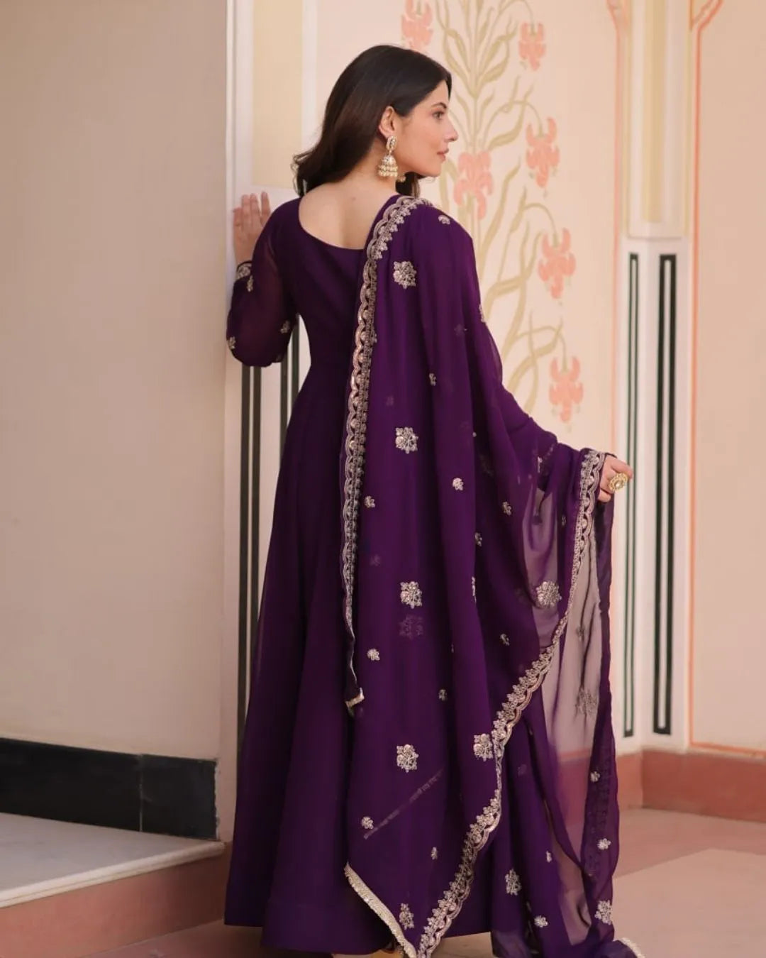 Purple Anarkali Gown With Dupatta Set