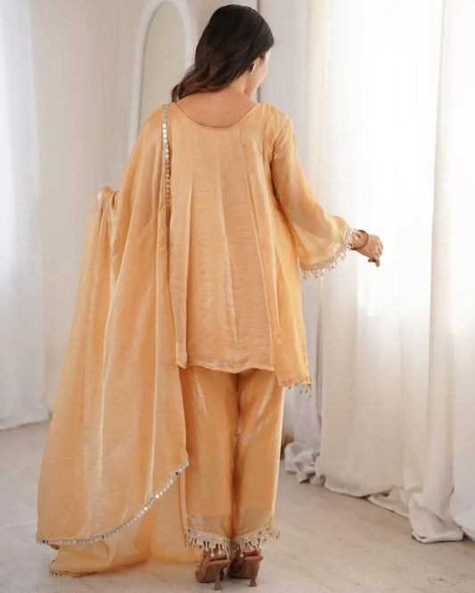 Flared Party Wear Mirror Work Salwar Suit