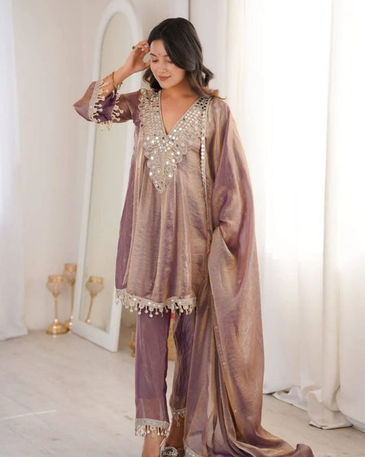 Party Wear Flared Mirror Work Salwar Suit