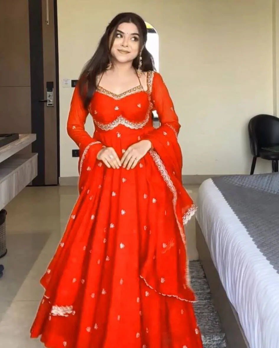 Orange Colour Anarkali Suit With Dupatta Set