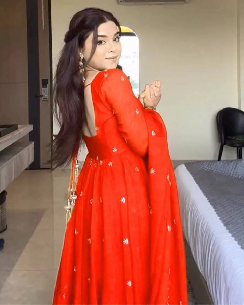 Orange Colour Anarkali Suit With Dupatta Set
